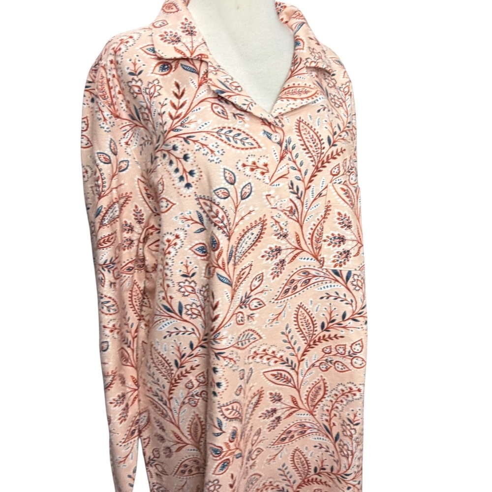 Garnet Hill Organic Cotton Flannel Night Gown XL Paisley Floral Sleepwear NEW - Picture 3 of 16